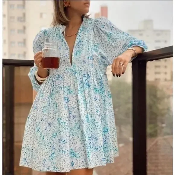 ZARA Blogger Fave Floral Printed Poplin Mini Babydoll Dress - Picture 2 of 10